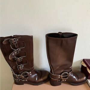 Miu Miu leather buckle boots